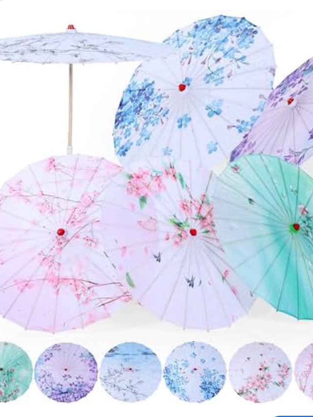 #2536* “22x32” Blue Floral Butterfly Paper Parasol Epcot International Umbrella - Picture 8 of 17